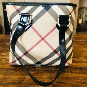 Burberry Novacheck PVC Tote Black Patent Trim